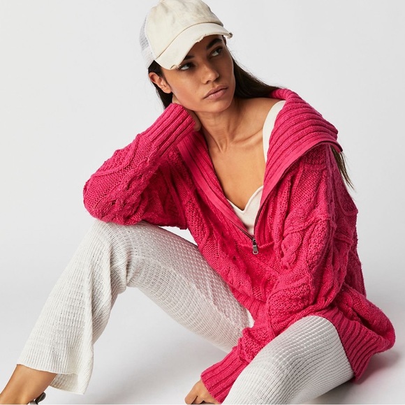 Free People Driftwood Cable Polo Sweater - Picture 3 of 8